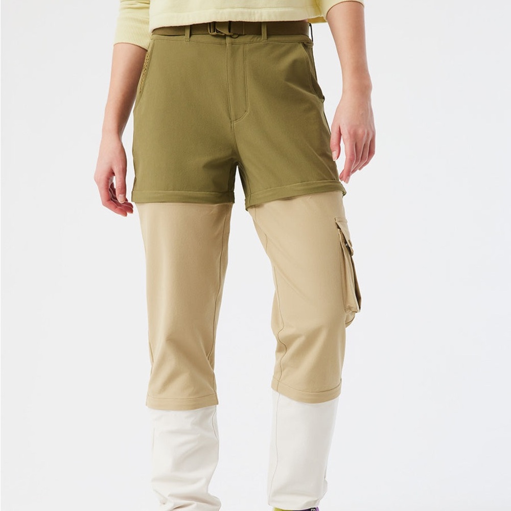 Outdoor Voices RecTrek Zip Off Pant in Kelp/ Khaki/ Bone